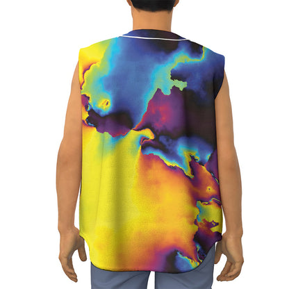 Psychedelic Acid Print Sleeveless Baseball Jersey