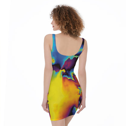 Psychedelic Acid Print Sleeveless Bodycon Dress