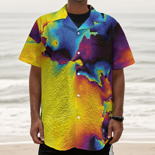 Psychedelic Acid Print Textured Short Sleeve Shirt