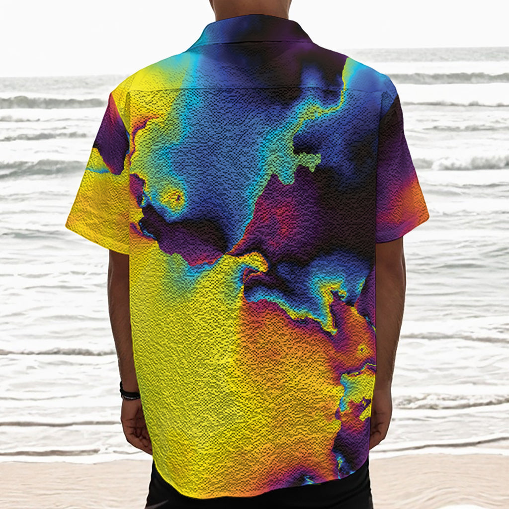 Psychedelic Acid Print Textured Short Sleeve Shirt