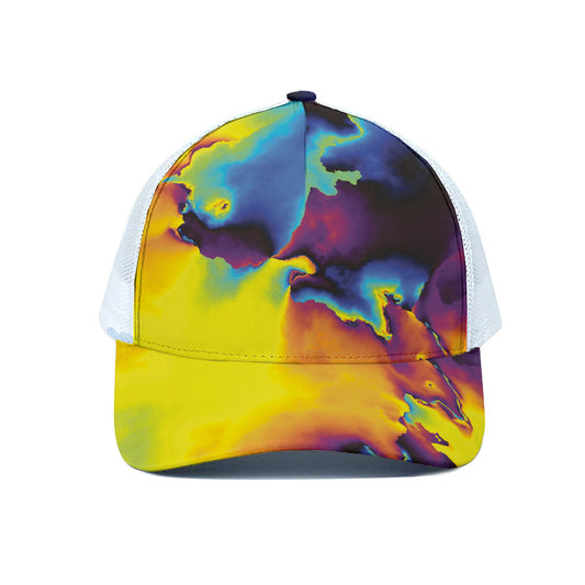 Psychedelic Acid Print White Mesh Trucker Cap