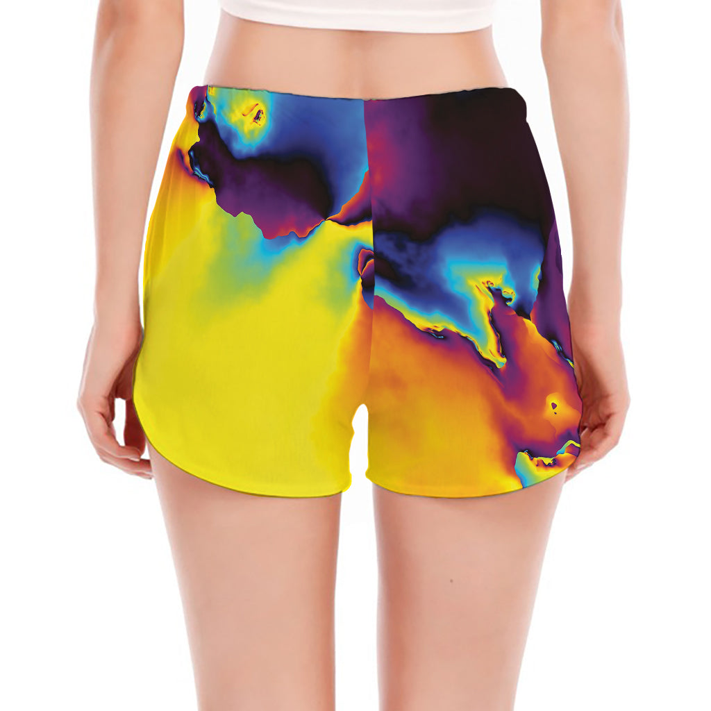 Psychedelic Acid Print Women's Split Running Shorts