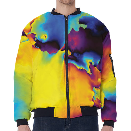 Psychedelic Acid Print Zip Sleeve Bomber Jacket
