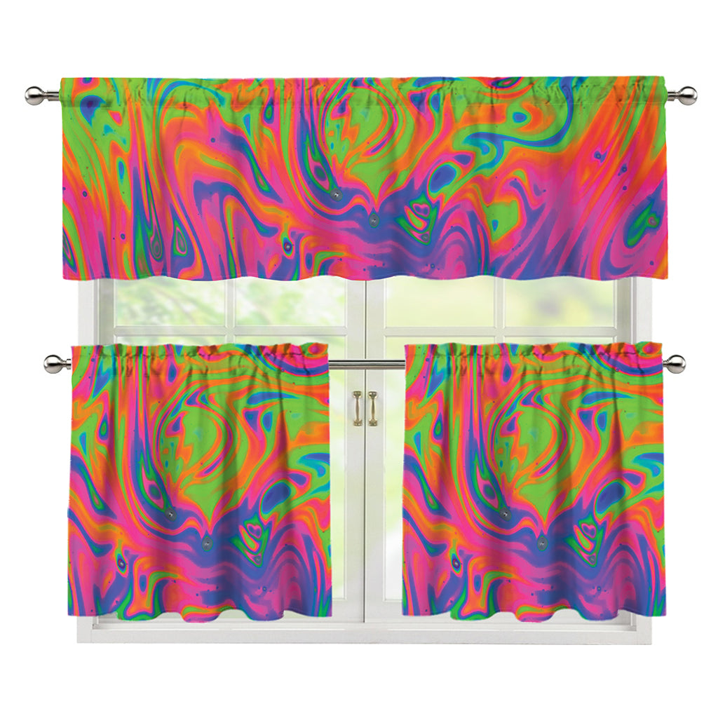 Psychedelic Bubble Print 3 Piece Kitchen Curtains