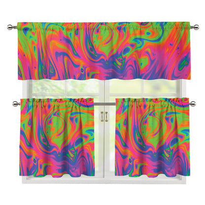 Psychedelic Bubble Print 3 Piece Kitchen Curtains