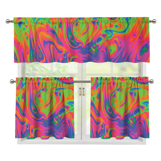 Psychedelic Bubble Print 3 Piece Kitchen Curtains