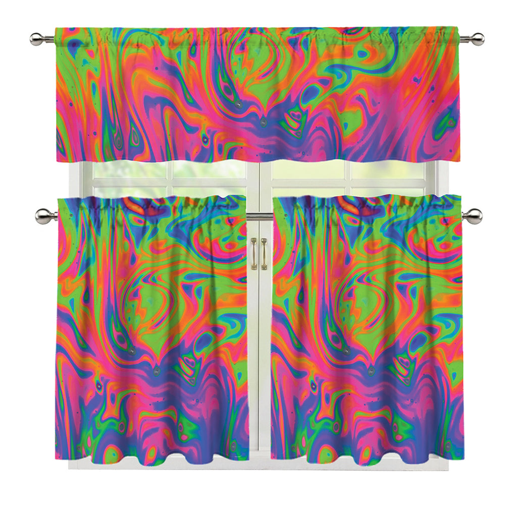 Psychedelic Bubble Print 3 Piece Kitchen Curtains