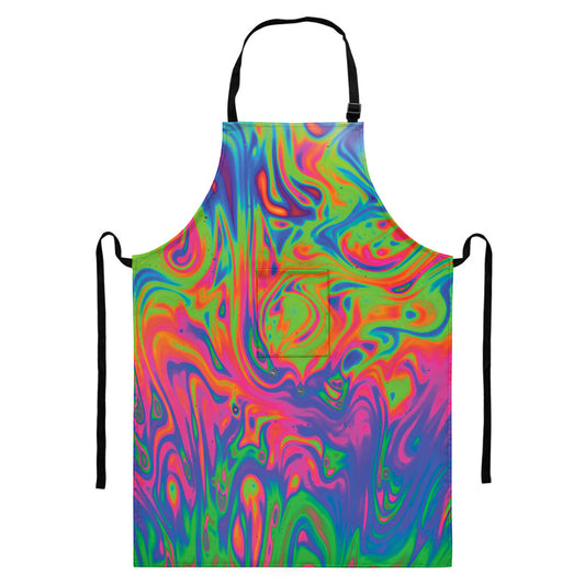 Psychedelic Bubble Print Bib Apron With Pocket