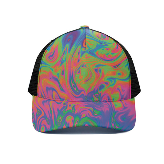 Psychedelic Bubble Print Black Mesh Trucker Cap