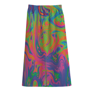 Psychedelic Bubble Print Cotton Front Slit Maxi Skirt