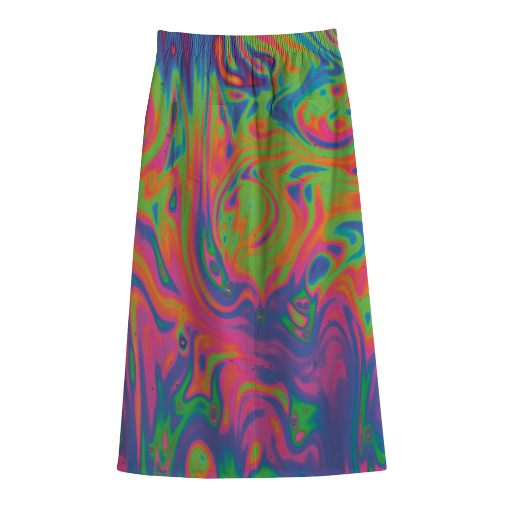 Psychedelic Bubble Print Cotton Front Slit Maxi Skirt