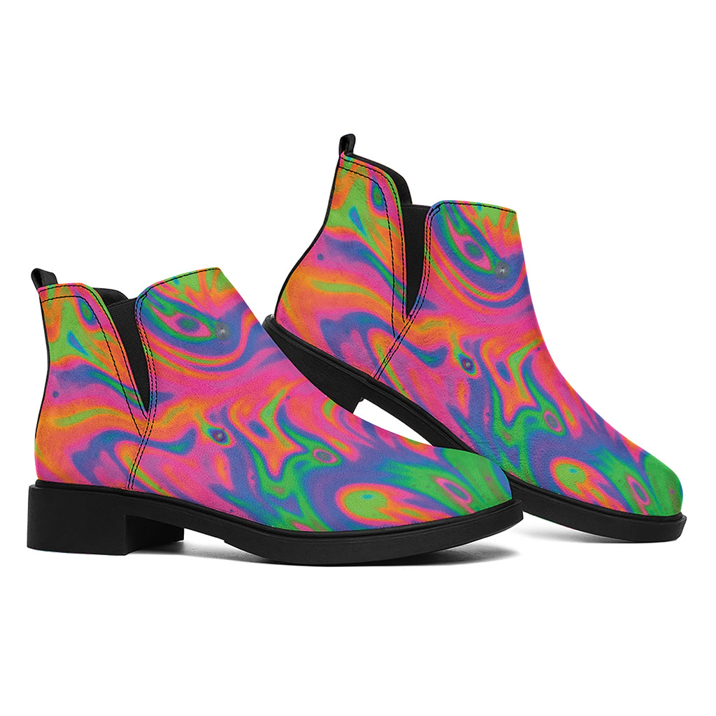 Psychedelic Bubble Print Flat Ankle Boots