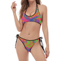 Psychedelic Bubble Print Halter Scoop Tie Side Bikini