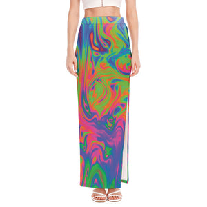 Psychedelic Bubble Print High Slit Maxi Skirt