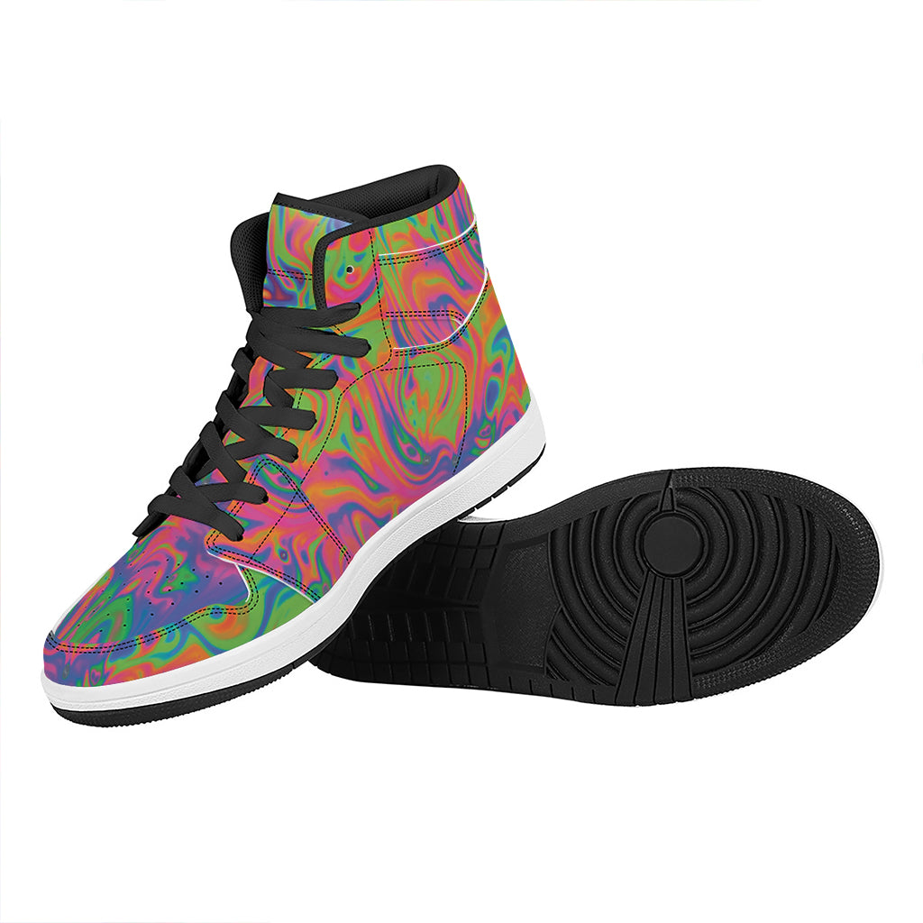 Psychedelic Bubble Print High Top Leather Sneakers