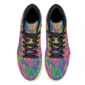 Psychedelic Bubble Print High Top Leather Sneakers