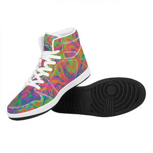 Psychedelic Bubble Print High Top Leather Sneakers