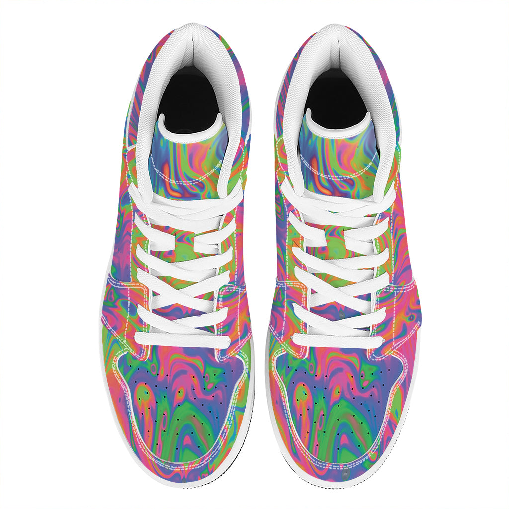 Psychedelic Bubble Print High Top Leather Sneakers