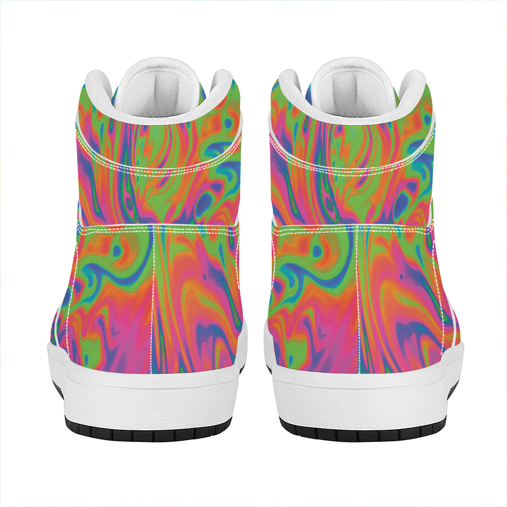 Psychedelic Bubble Print High Top Leather Sneakers