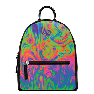 Psychedelic Bubble Print Leather Backpack