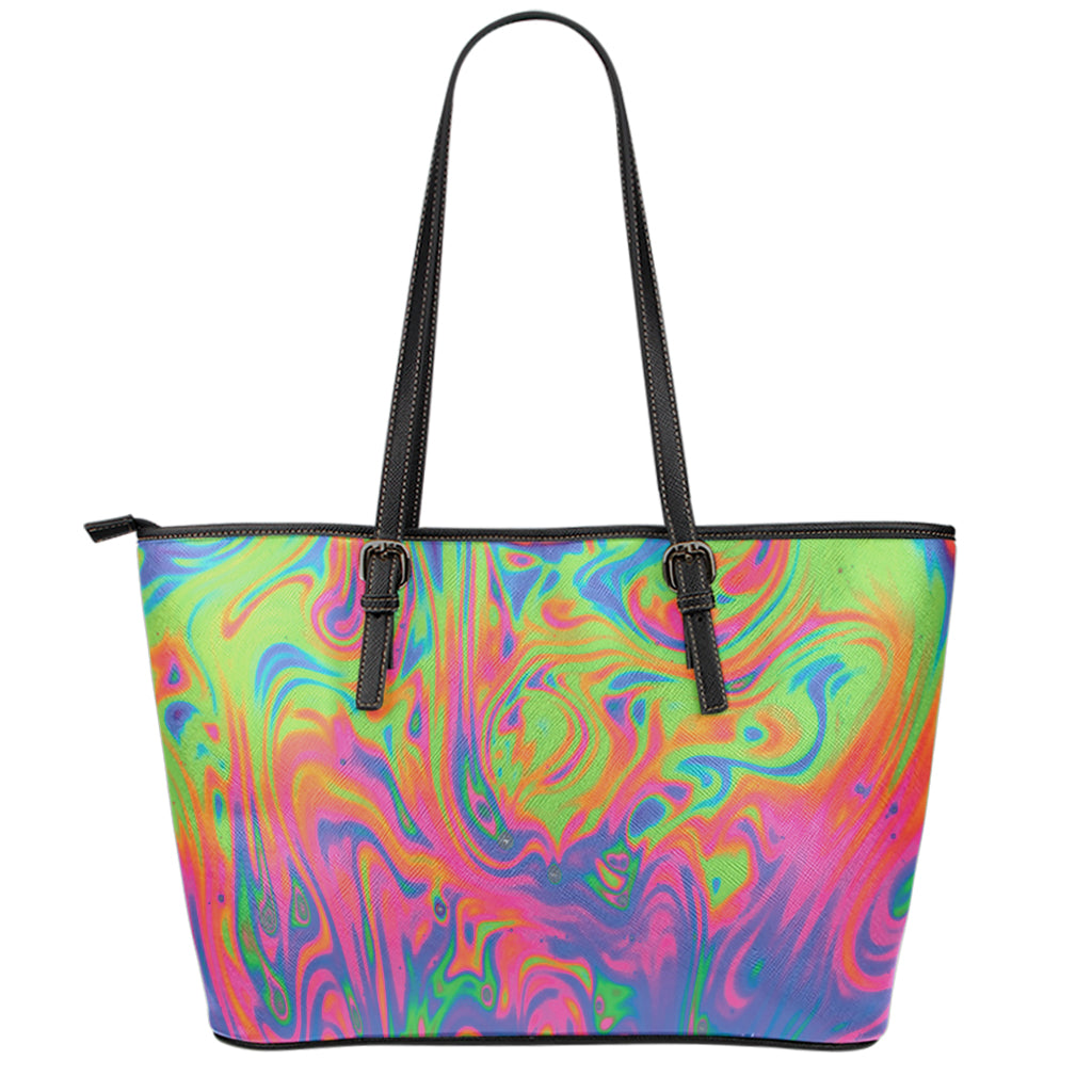 Psychedelic Bubble Print Leather Tote Bag