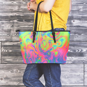 Psychedelic Bubble Print Leather Tote Bag