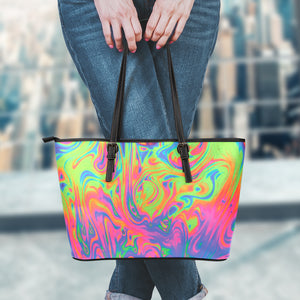 Psychedelic Bubble Print Leather Tote Bag