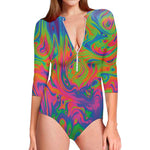 Psychedelic Bubble Print Long Sleeve Swimsuit