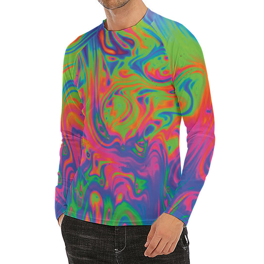 Psychedelic Bubble Print Men's Long Sleeve Rash Guard