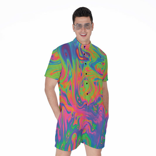 Psychedelic Bubble Print Men's Rompers