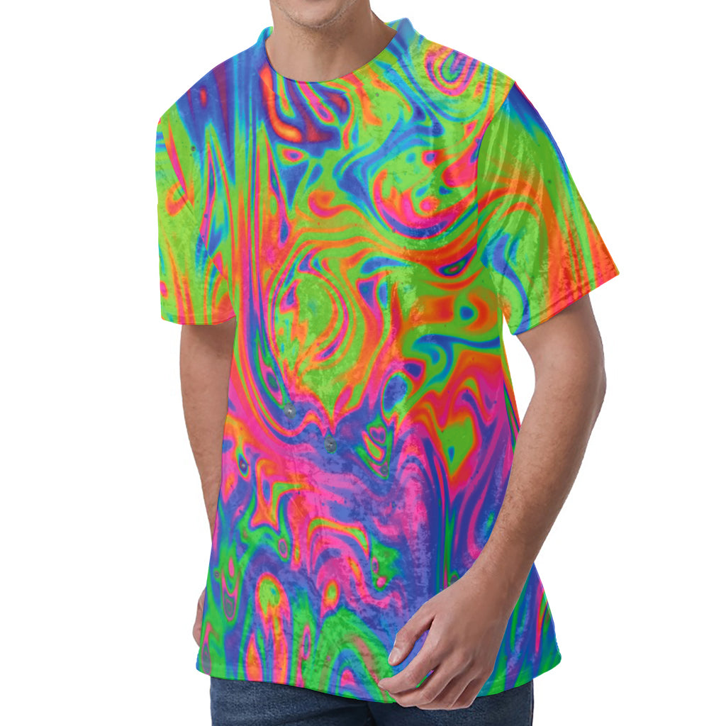 Psychedelic Bubble Print Men's Velvet T-Shirt