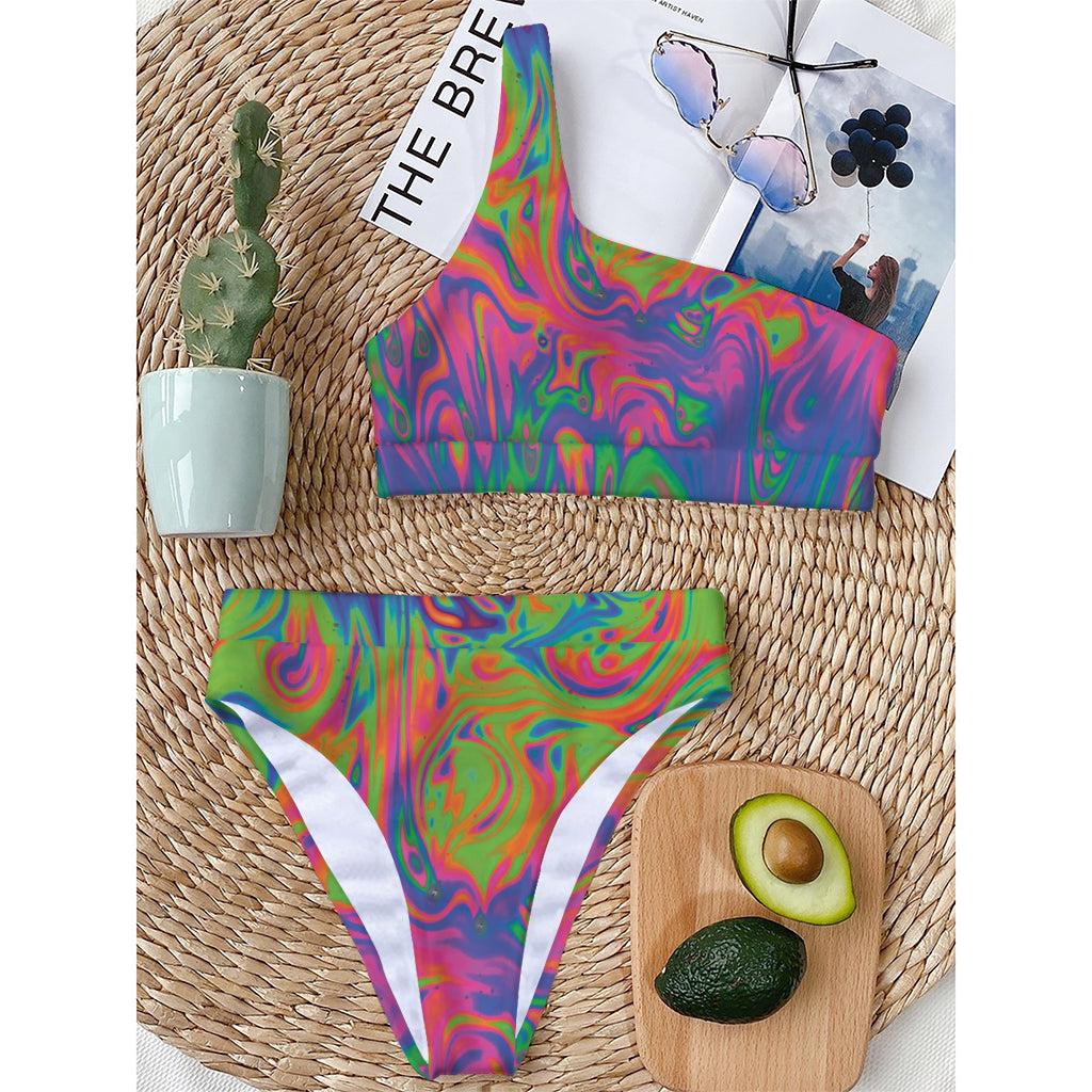 Psychedelic Bubble Print One Shoulder Bikini Top