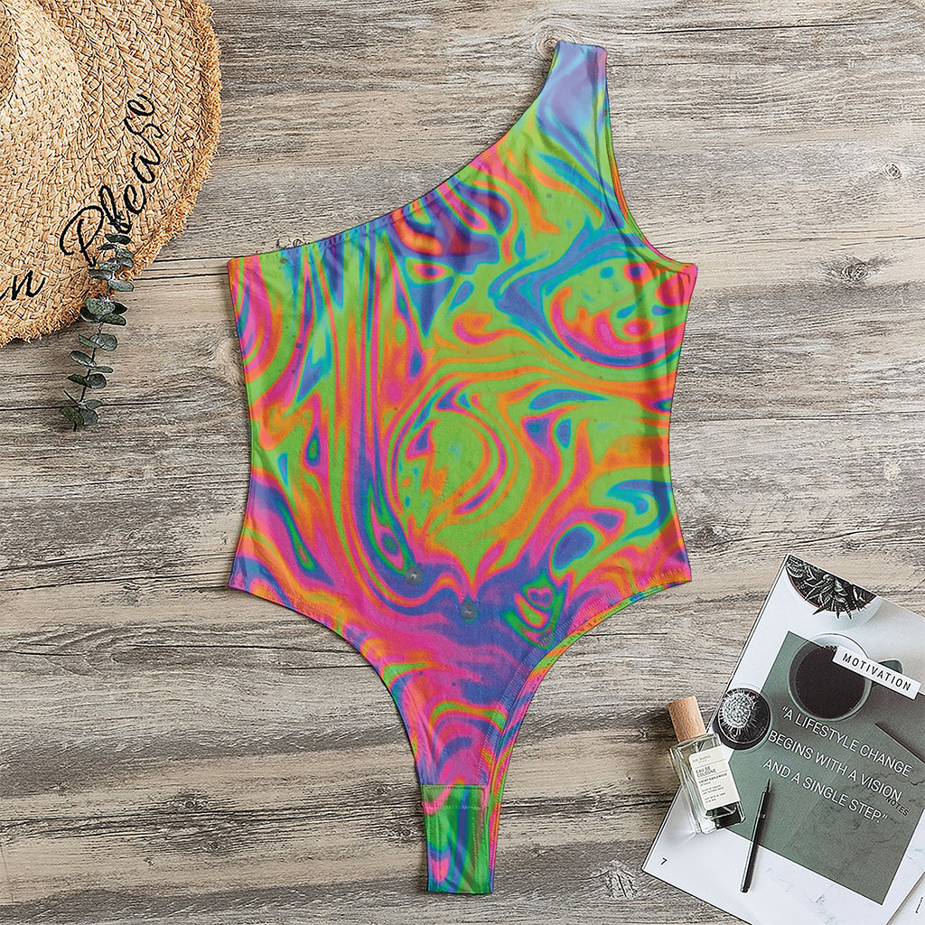 Psychedelic Bubble Print One Shoulder Bodysuit