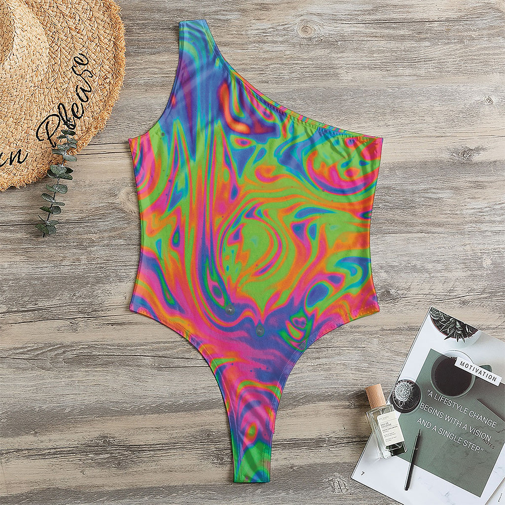 Psychedelic Bubble Print One Shoulder Bodysuit