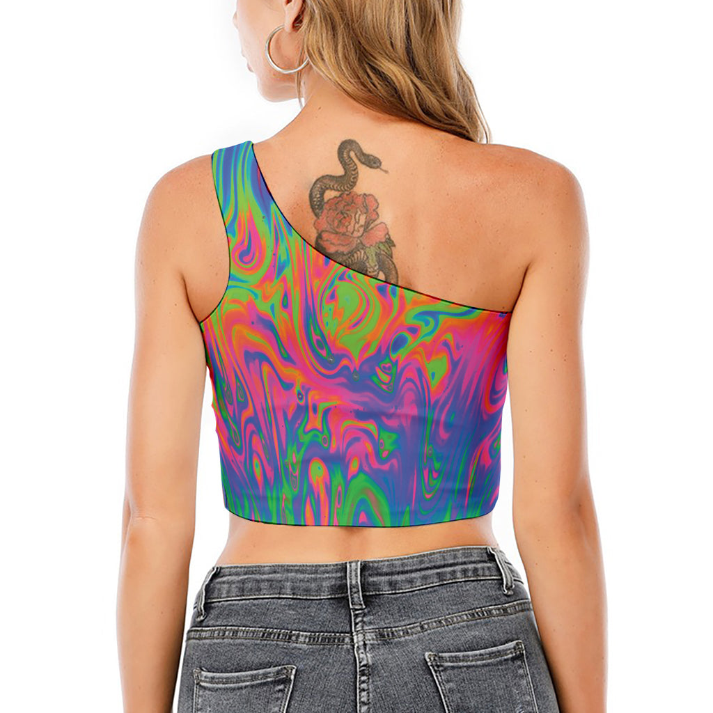 Psychedelic Bubble Print One Shoulder Crop Top