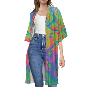 Psychedelic Bubble Print Open Front Beach Cover Up