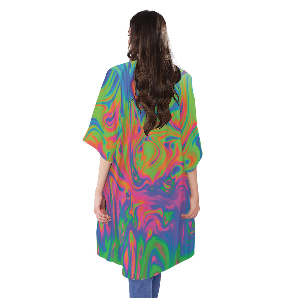 Psychedelic Bubble Print Open Front Beach Cover Up