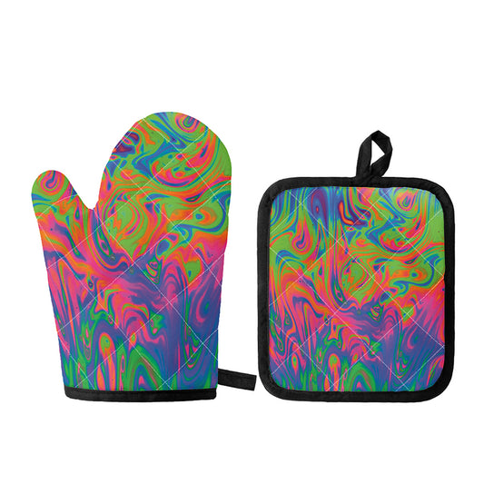 Psychedelic Bubble Print Oven Mitt And Pot Holder Set