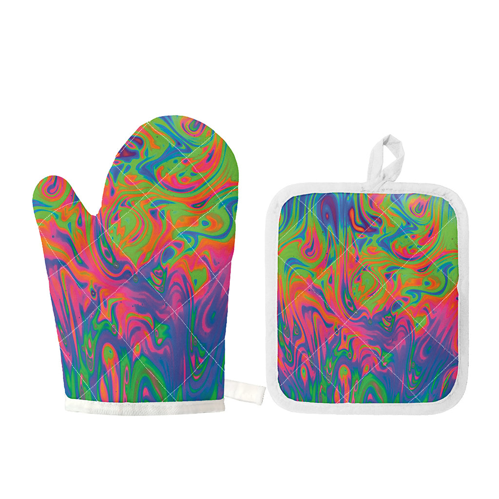 Psychedelic Bubble Print Oven Mitt And Pot Holder Set