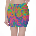 Psychedelic Bubble Print Pencil Mini Skirt