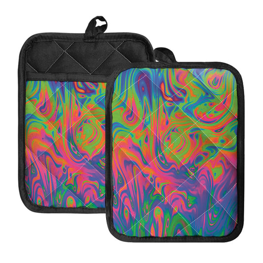 Psychedelic Bubble Print Pot Holders With Pocket