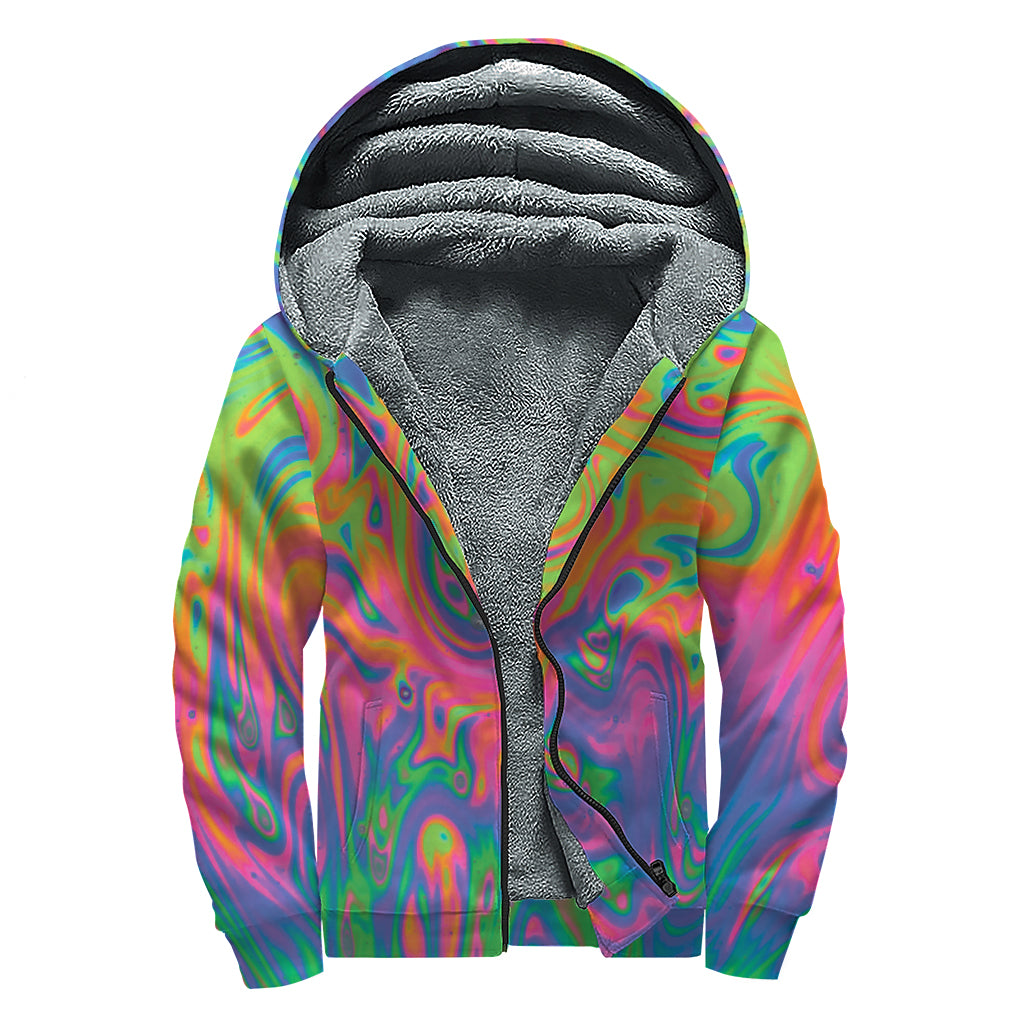 Psychedelic Bubble Print Sherpa Lined Zip Up Hoodie