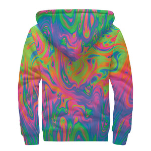 Psychedelic Bubble Print Sherpa Lined Zip Up Hoodie