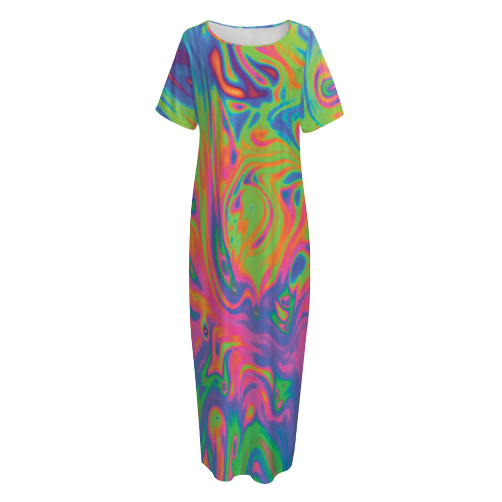 Psychedelic Bubble Print Short Sleeve Long Nightdress