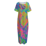 Psychedelic Bubble Print Short Sleeve Long Nightdress