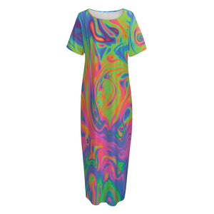 Psychedelic Bubble Print Short Sleeve Long Nightdress