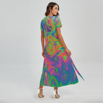 Psychedelic Bubble Print Short Sleeve Maxi Dress