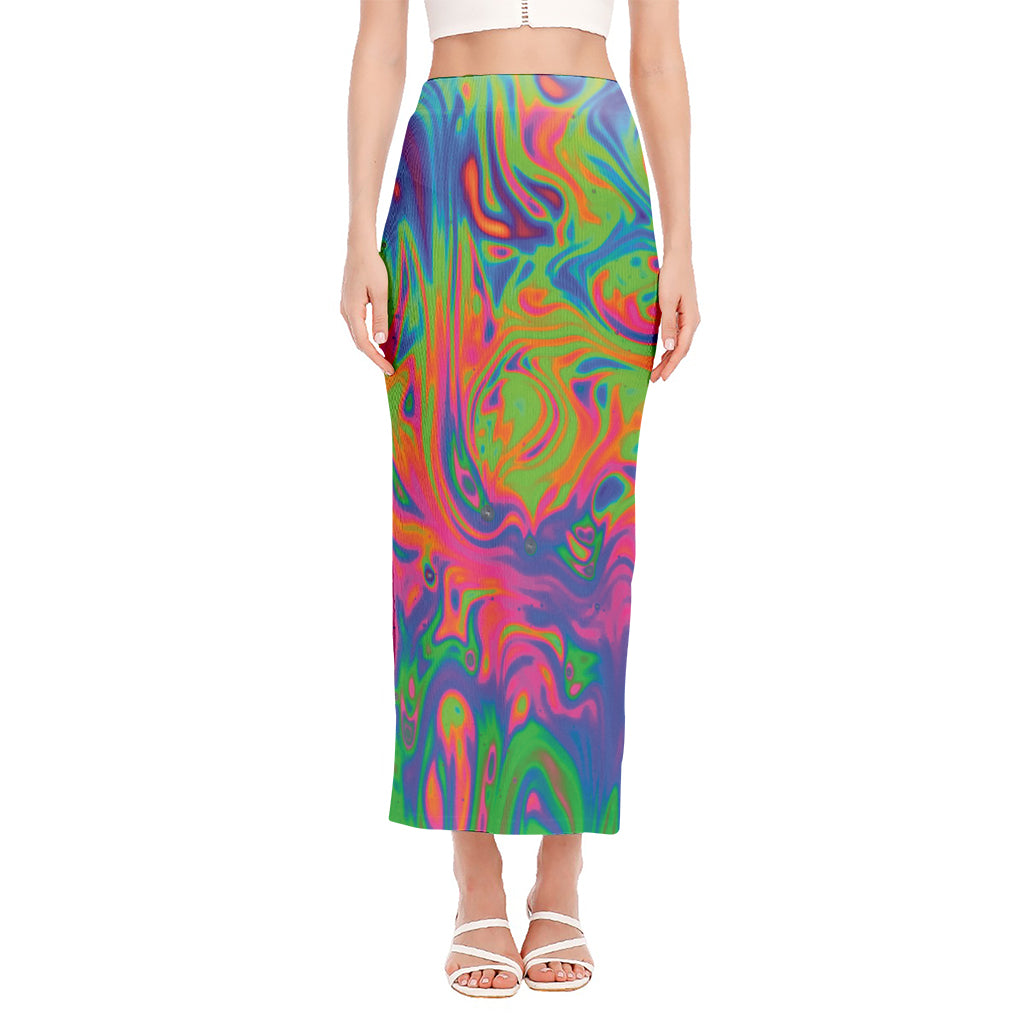 Psychedelic Bubble Print Side Slit Maxi Skirt