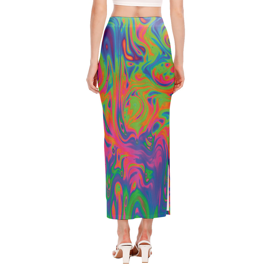 Psychedelic Bubble Print Side Slit Maxi Skirt