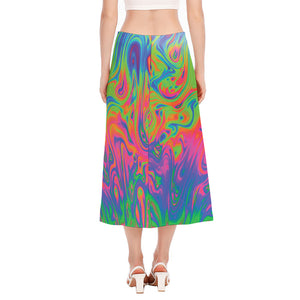 Psychedelic Bubble Print Side Slit Midi Skirt